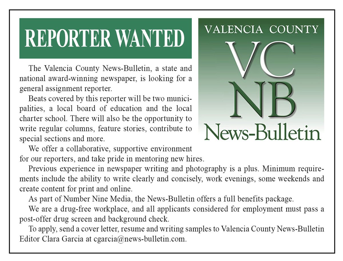 We're looking for a journalist with experience in writing, reporting and photography, to join a team of award-winning reporters with a passion for disseminating local news and distributing the truth. If you’re interested and qualified, please feel free to apply! #journalismjobs