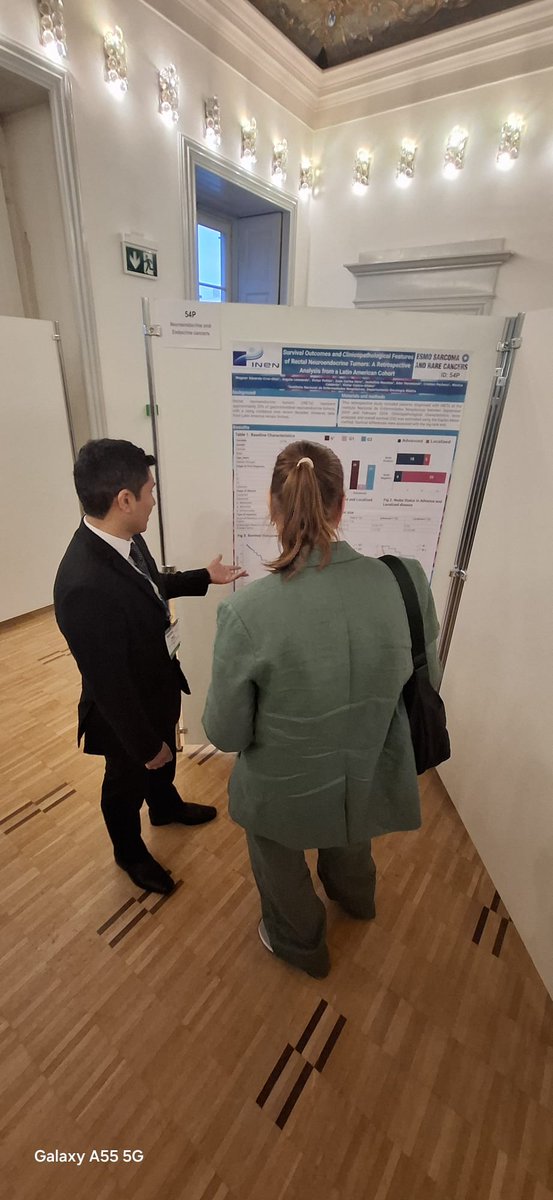 educruzdiaz12's tweet photo. At the #EsmoRareCancer25 presenting our data of #rNET and #Leiomyosarcoma with @aj_nunezmendoza @INEN_Peru Lima-Perú https://t.co/95BZGJsxps