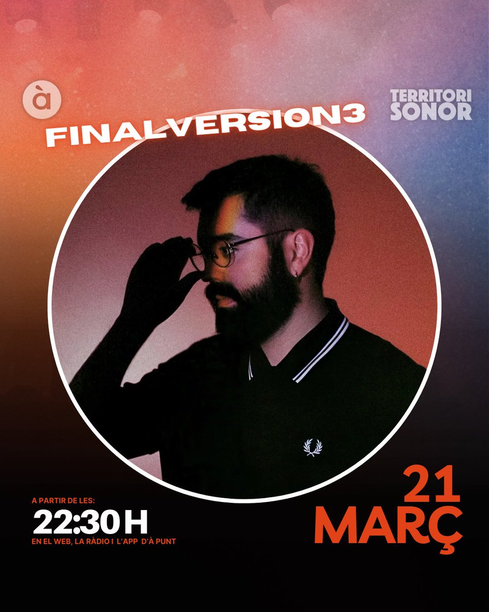 Territori Sonor (@territoriapunt) on Twitter photo 🎶 Esta nit en #TerritoriSonor:
➡️ Parlarem amb Karlos Nao del seu espectacle 'Aire y compás'.
➡️ Tindrem #LAlgoritmeSonor amb <a href="/FrankSurimi/">Frank.Surimi</a>.
➡️ Ens acompanyarà Cate Giorgi amb #LaXalaDeLesMuses.
➡️ Coneixerem el projecte de Finalversion3.
⏰ 21:00 h
📻 <a href="/apunt_media/">À Punt</a> 🎶 Esta nit en #TerritoriSonor:
➡️ Parlarem amb Karlos Nao del seu espectacle 'Aire y compás'.
➡️ Tindrem #LAlgoritmeSonor amb <a href="/FrankSurimi/">Frank.Surimi</a>.
➡️ Ens acompanyarà Cate Giorgi amb #LaXalaDeLesMuses.
➡️ Coneixerem el projecte de Finalversion3.
⏰ 21:00 h
📻 <a href="/apunt_media/">À Punt</a>