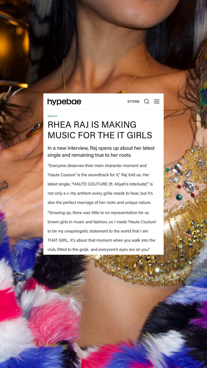 RheaRaj_HQ's tweet photo. RHEA talks about her latest single ‘HAUTE COUTURE’ wuth ALIYAH’S INTERLUDE and remaining true to her roots in a new interview with HYPEBAE 💎🛍️🩷
#RheaRaj @rhearaj
#AliyahsInterlude @aliyahInterlude
#HYPEBAE @hypebae
#HauteCouture #NewMusic https://t.co/r8ZQD1Ij4o