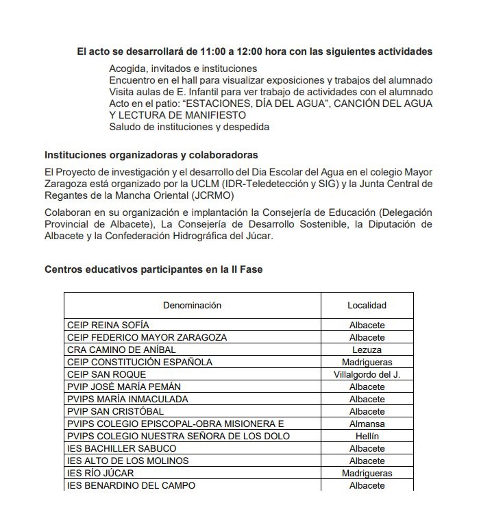 DÍA ESCOLAR DEL AGUA 
Proyecto de investigación UCLM-Consejeria de Educación 
educacionyagua.com
#agua #diaescolardelagua #teledeteccion #idr #uclm