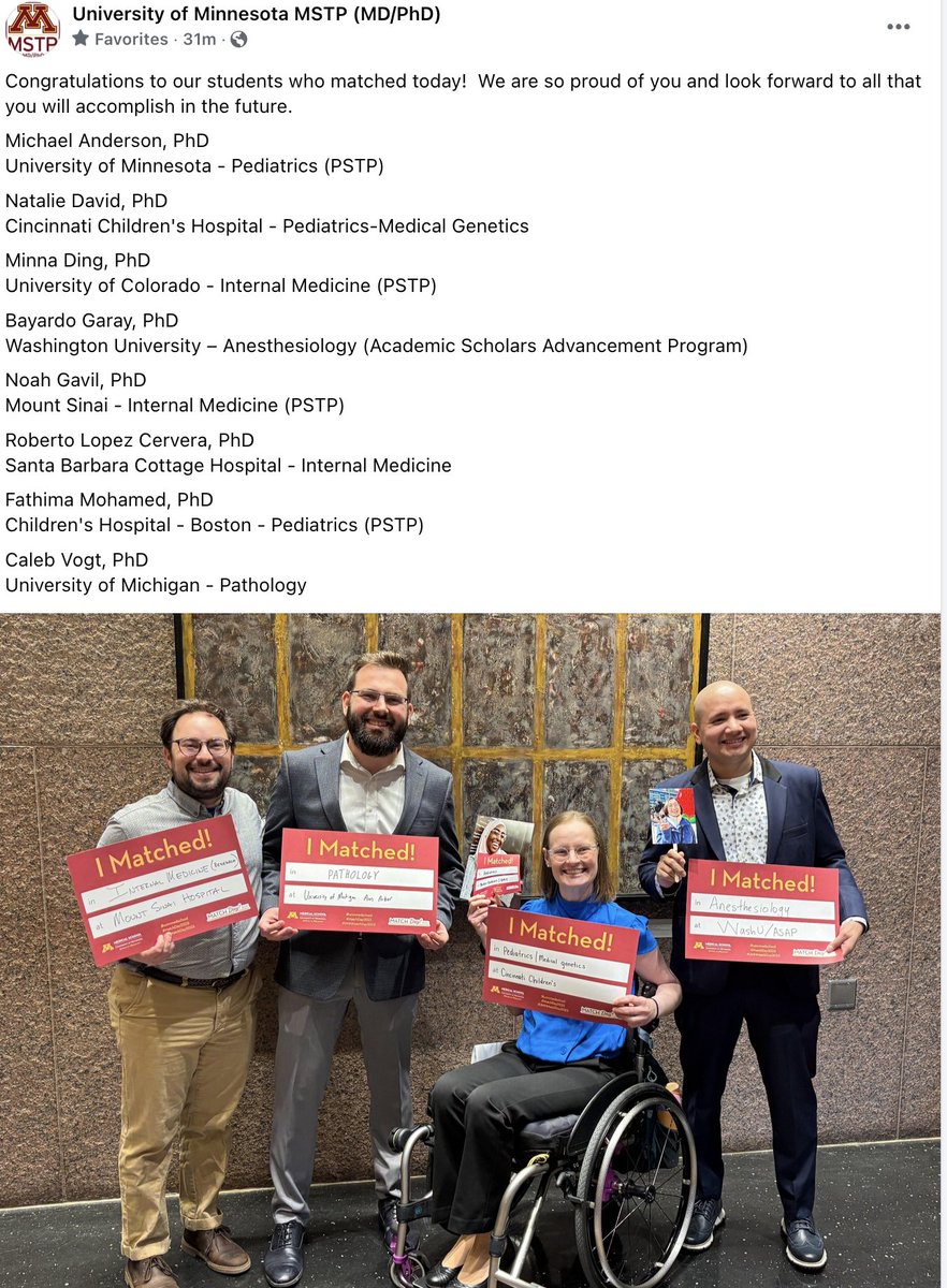CFI_UMN's tweet photo. ๐ Congrats to all the UMN medical students who matched today! CFI gives a special WHOO HOO!! to our alumni:
๐ฉโโ๏ธ Natalie David, PhD - Cincinnati Children's Hospital - Pediatrics-Medical Genetics
๐จโโ๏ธ Noah Gavil, PhD - Mount Sinai - Internal Medicine (PSTP)
#MatchDay #CFIProud https://t.co/Al0wv6g97s
