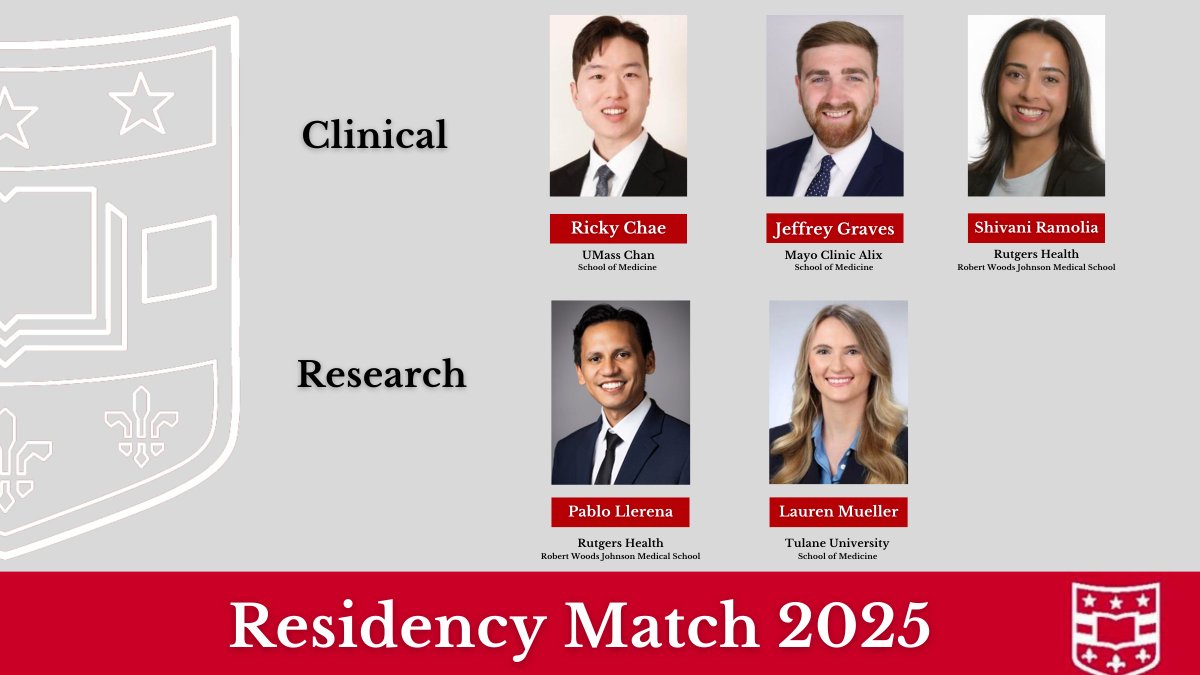 WashUMedENT's tweet image. #MatchDay2025 Join us in welcoming our five newest members to the WashU ENT Family!
Clinical & Research Residents:
🔹 Ricky Chae @UMassChan
🔹 Jeffrey Graves @MayoClinicENT
🔹 Shivani Ramolia @rutgershealth
🔹 Pablo Llerena @rutgershealth
🔹 Lauren Mueller @Tulane