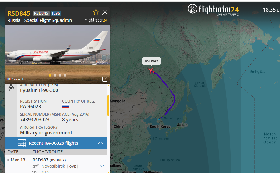 5472_nde's tweet photo. RSD845 #RussianAF IL96-300 departed #NorthKorea 1835z https://t.co/rqmGgJyR6B