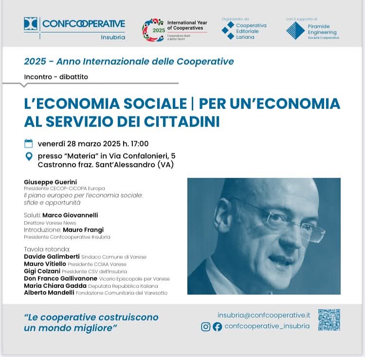 JPhilippebrun's tweet photo. [#Ess - 🇮🇹] @GiuseppeGuerin1 : Conférence-débat le 28/03 à #Castronno (VA) sur le thème "L'#Ess, pour une économie au service des citoyens" ➡️  https://t.co/lvCylHDFgs #IYC2025 cc @Confcooperativ1 @CECOP_coops @CoopsEurope @icacoop ⤵️ https://t.co/1ZgLpHbVcl