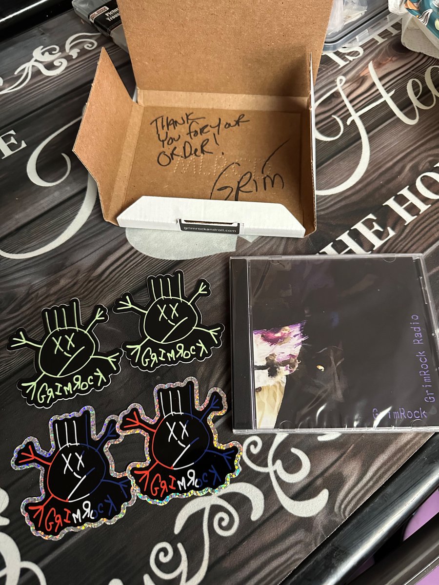 MatthewOyster's tweet photo. The writer of city has done it again; I was first on ordering on the https://t.co/Opnj7GS0DA 
Look at these cool decals and of course the album that covers the song city. Can’t wait to get more grim merch. #FYP #PA #pennsylvania #USA https://t.co/XWU7vTVMXI