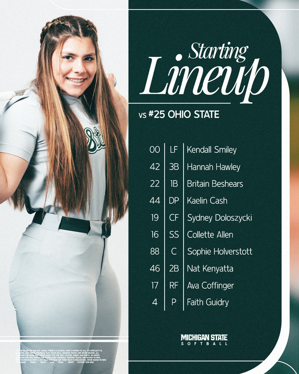 Spartan starters for our B1G home opener against #25 Ohio State!

#GoGreen | #SpartanUp