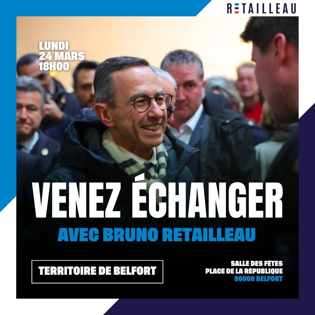 Republicains_90's tweet photo. ➡️ RDV lundi 24 mars à 18h à la salle des Fêtes de #Belfort pour rencontrer le ministre de l'intérieur 🇫🇷 @BrunoRetailleau https://t.co/UVaN5Tzy9u