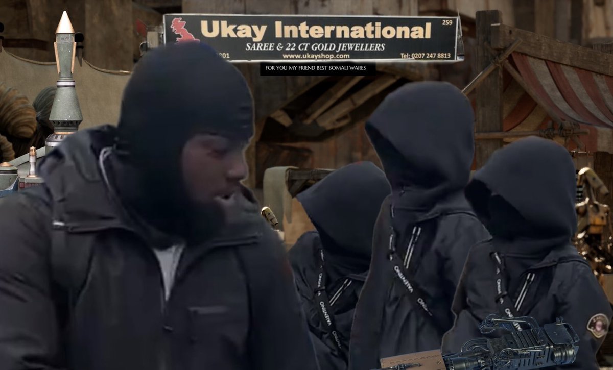 kunley_drukpa's tweet image. &amp;gt;come out glibglob shop and find someone has stolen the rims off my speeder
&amp;gt;head over to London Borough of Mos Eisley to find Roadman Jawas
&amp;gt;ask Roadman Jawa “did you steal my rims?”
&amp;gt;shakes his head says “nah man’s on an utinni ting”
&amp;gt;can literally see my stolen rims behind him