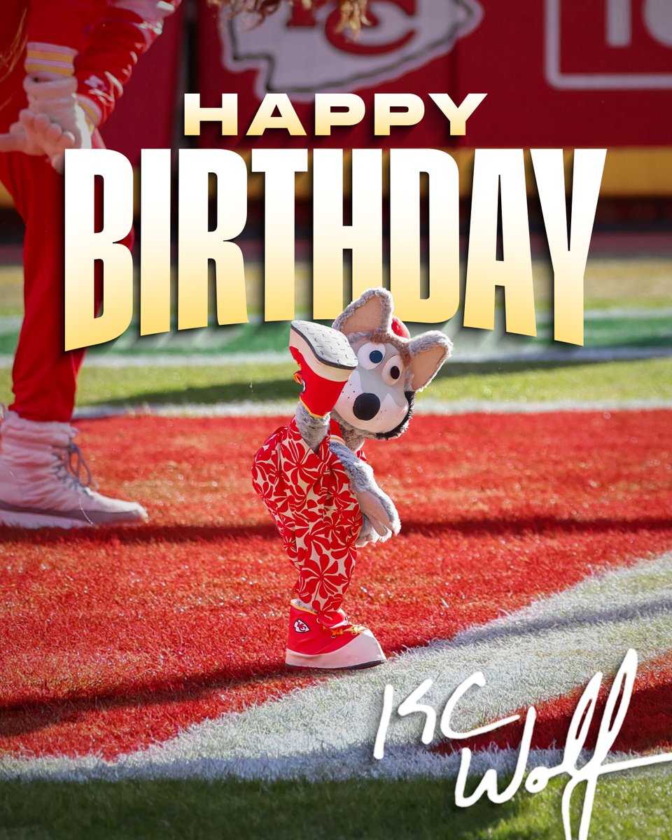 Chiefs's tweet image. Happy birthday to our very own KC Wolf 🥳

What&apos;s your favorite memory with the Birthday Wolf? ⬇️