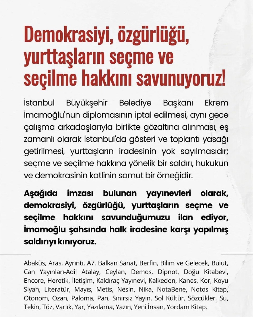 Adımız geçmese bile yepyeni bir yayınevi olarak bu metnin noktası virgülüne arkasındayız!