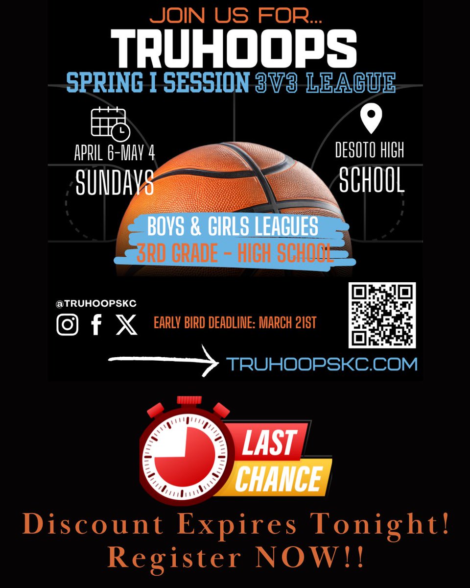 🚨🚨Today is the last day to take advantage of our early bird pricing! Don’t miss the chance to register at a discounted price and ensure your shirts on day 1! Can’t wait to see you on the court #hoop4fun