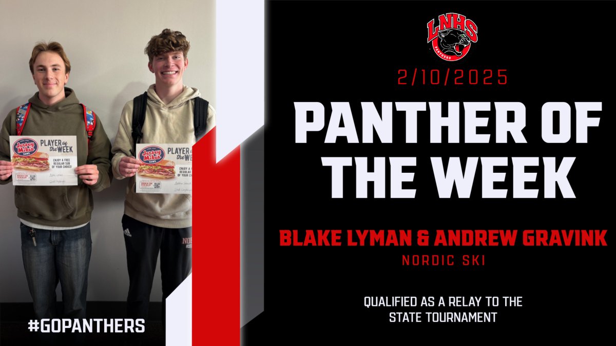Lakeville North High School (@lnhs_panthers) on Twitter photo More catch up on celebrating our <a href="/jerseymikes/">Jersey Mike's Subs</a> Panthers of the Week! Today, we're congratulating Blake Lyman & Andrew Gravink, who qualified as a relay to the State Tournament in Nordic Skiing. Great job Blake & Andrew! #astudentabove More catch up on celebrating our <a href="/jerseymikes/">Jersey Mike's Subs</a> Panthers of the Week! Today, we're congratulating Blake Lyman & Andrew Gravink, who qualified as a relay to the State Tournament in Nordic Skiing. Great job Blake & Andrew! #astudentabove