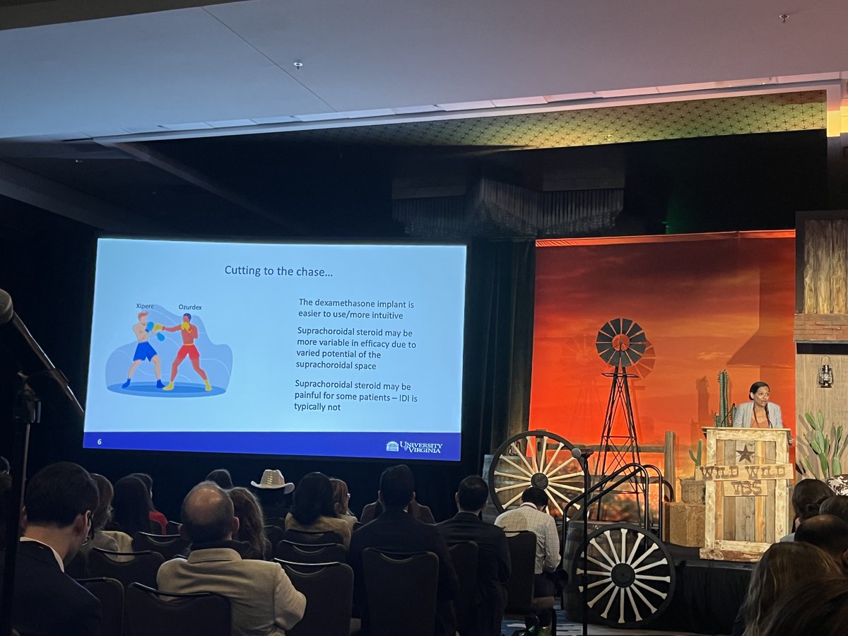 RetinaToday's tweet photo. Medical retina debates! How are you treating uveitic macular edema? Dexamethasone (Arthi Venkat, MD) or triamcinolone acetonide, whether suprachoroid (Kareem Moussa, MD) or intravitreal (Akshay Thomas, MD, MS)? @VitBuckleSoc @YoungMDConnect #wildwildVBS #retina https://t.co/xhZtwyDVQu