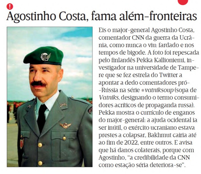 AtaruGomes's tweet photo. Do Serviço Militar ao Servilismo Ideológico: Como dois militares reformados se tornaram marionetas do Kremlin

Se há algo mais perigoso do que um ignorante, é um ignorante com megafone. E em Portugal, infelizmente, existem dois majores-generais reformados que, em vez de honrarem a farda que vestiram, optaram por transformar-se em fantoches de narrativas duvidosas, mestres da desinformação e inimigos confessos da verdade. O major-general Agostinho Costa e o major-general Carlos Branco são hoje símbolos vivos da degradação do comentário militar no espaço público. O que fazem não é análise, é propaganda disfarçada de opinião, uma mancha no debate público e um insulto à inteligência de quem os ouve. Estes dois “cavalheiros” são um risco real para a qualidade da informação e para a compreensão que os portugueses deveriam ter sobre assuntos de defesa e geopolítica.

A ascensão de Agostinho Costa como “especialista” da guerra na Ucrânia é um caso de estudo em oportunismo e incompetência. O seu discurso é uma miscelânea de desinformação, argumentos falaciosos e uma impressionante subserviência às narrativas do Kremlin. Desde os primeiros dias da invasão russa, Costa assumiu uma posição que pode ser descrita como tudo menos isenta. Sempre pronto a relativizar os crimes de guerra russos, minimizar os massacres em Bucha ou desacreditar a resistência ucraniana, o general tornou-se uma voz notoriamente enviesada, a ponto de alguns o acusarem, com razão, de atuar como um propagandista disfarçado de analista.

Se fosse apenas uma questão de opinião, ainda poderíamos enquadrar as suas declarações como um exercício de liberdade de expressão. Mas a questão é que as suas análises são recheadas de erros factuais, imprecisões históricas e um desdém pela realidade que beira o criminoso. Um exemplo gritante ocorreu quando, contra todas as evidências, Costa sugeriu que os ucranianos estavam a encenar massacres para culpar a Rússia, ecoando as teorias conspiratórias do Kremlin. Este tipo de retórica não é apenas antiética – é perigosa. Contribui para confundir o público e dar argumentos àqueles que querem relativizar os horrores da guerra.

E depois há a sua conduta pessoal, que espelha perfeitamente a falta de caráter que exibe na televisão. O episódio vergonhoso na CNN Portugal, onde insultou de forma grosseira e gratuita a analista Helena Ferro Gouveia nos bastidores, é uma amostra perfeita do seu temperamento tóxico. Incapaz de lidar com o contraditório, incapaz de sustentar as suas posições quando confrontado com factos, Costa refugia-se na grosseria e no insulto. Um homem que se comporta desta maneira não merece espaço no comentário público, quanto mais ser tratado como uma autoridade em geopolítica.

Mas este não foi um caso isolado. Agostinho Costa já protagonizou outros episódios que evidenciam a sua falta de ética e integridade. Durante várias aparições televisivas, tem mostrado uma postura de desprezo por qualquer opinião contrária, interrompendo colegas de painel e usando um tom condescendente, como se fosse o único detentor da verdade. Para Costa, qualquer visão diferente da sua não é apenas errada – é ridicularizada, desqualificada e tratada como se fosse irrelevante. Esta atitude não é apenas arrogante; é uma forma de silenciar e desinformar.

A influência de Costa no circuito da desinformação é tão evidente que foi incluído no Vatnik Soup, uma base de dados que expõe indivíduos que promovem narrativas pró-russas e desinformação alinhada com os interesses do Kremlin. Esta lista, compilada pelo analista finlandês Pekka Kallioniemi, identifica agentes de propaganda e apologistas da Rússia, deixando claro que Costa não é um mero comentador excêntrico, mas sim um elemento ativo no jogo da manipulação informativa.

Se Agostinho Costa é um problema, Carlos Branco não lhe fica atrás. Branco tem um currículo de serviço militar que, no papel, lhe daria legitimidade para falar sobre geopolítica. Mas o que faz com essa credibilidade? Usa-a para distorcer a história e espalhar teses revisionistas perigosas. A sua tentativa de reescrever a história do genocídio nos Balcãs é um insulto à memória das vítimas e um atentado contra a verdade. No seu livro A Guerra nos Balcãs: Jihadismo, Geopolítica e Desinformação, Branco tenta inverter a narrativa de Srebrenica, sugerindo que o verdadeiro genocídio ocorreu na Krajina e não no massacre reconhecido internacionalmente como um dos maiores crimes de guerra da história recente. Esta posição não é apenas controversa – é irresponsável. É um ato deliberado de desinformação, um exercício de manipulação que coloca Branco na mesma categoria daqueles que negam genocídios e tentam justificar atrocidades históricas.

Além disso, a sua ligação ao Valdai Club, um think tank russo conhecido por promover as políticas do Kremlin, levanta sérias questões sobre a sua imparcialidade. Ser membro deste clube implica uma proximidade ideológica com a narrativa russa, o que compromete a sua credibilidade como analista independente. A presença de Branco neste círculo coloca-o ao lado de figuras que servem de peões estratégicos do Kremlin, e a sua participação nestas redes de influência deveria ser analisada com muito maior escrutínio.

Porque é que os media portugueses continuam a amplificar estas figuras? A responsabilidade da comunicação social é imensa. Não basta dar tempo de antena a qualquer ex-militar que aparece com um palpite sobre geopolítica. O jornalismo sério deve filtrar as vozes que merecem ser ouvidas e eliminar os charlatões. O problema não é apenas a incompetência de Costa e Branco – é a irresponsabilidade dos media em continuar a dar-lhes palco.

É tempo de os portugueses exigirem melhor. É tempo de recusar a mediocridade e a desinformação disfarçada de análise. O país precisa de especialistas sérios, rigorosos e comprometidos com a verdade. O que não precisa é de generais reformados que trocaram a honra pela propaganda, a verdade pela conveniência e a seriedade pela farsa.

Agostinho Costa e Carlos Branco não são analistas – são farsantes. São um embaraço para as Forças Armadas, uma nódoa na credibilidade do comentário militar e um cancro no debate público. E quanto mais cedo saírem da televisão nacional, melhor será para a informação, para o país e para a dignidade dos verdadeiros especialistas.