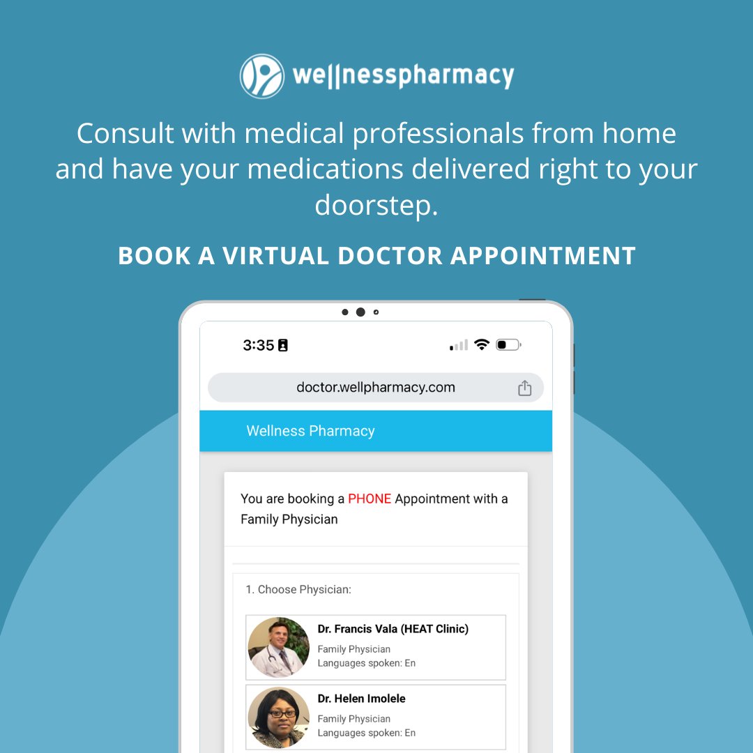 wellpharmacy_'s tweet photo. Connect with medical professionals from the comfort of your home, and get medications delivered straight to your door.

Book a virtual doctor appointment here: https://t.co/8I5vacep8H https://t.co/WHHTLKcZ2I