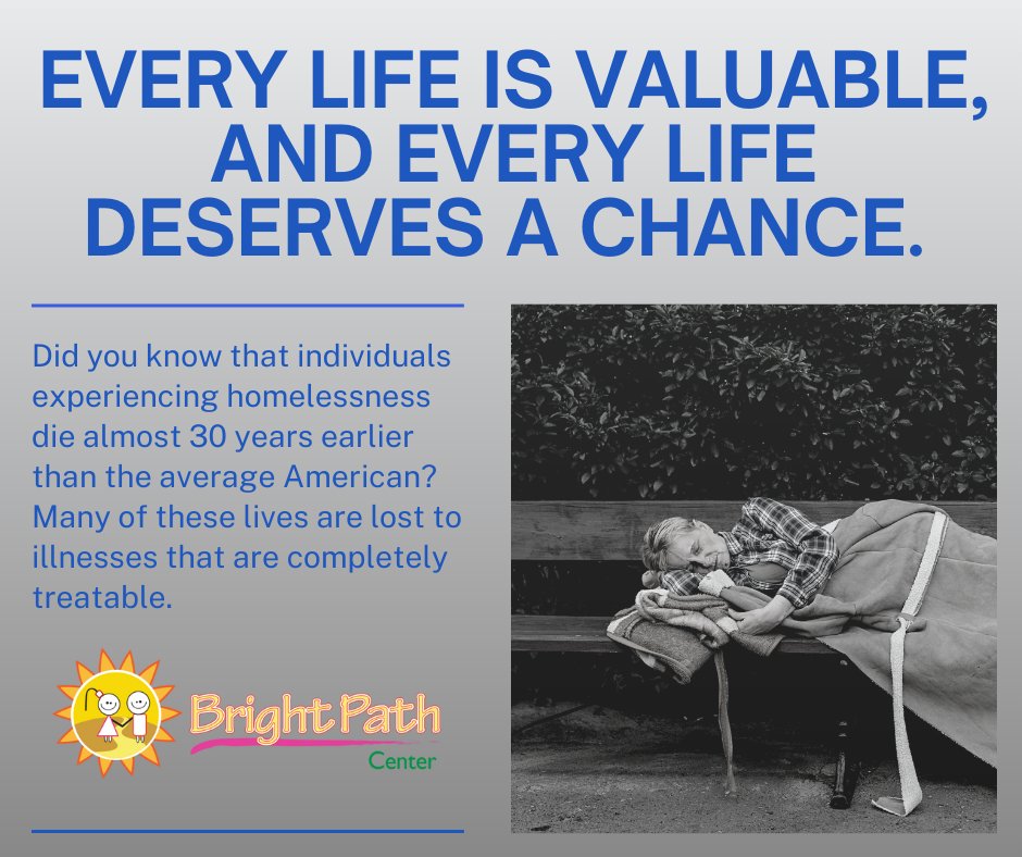 BrightPathNPO's tweet photo. Homeless individuals die nearly 30 years earlier than average Americans due to preventable diseases. At Bright Path Center, we offer housing, outreach, education, and food assistance to change this. Help rewrite stories. Contact us: 951-682-0088 or visit https://t.co/we4xdX83ml. https://t.co/eQzr5udn7s