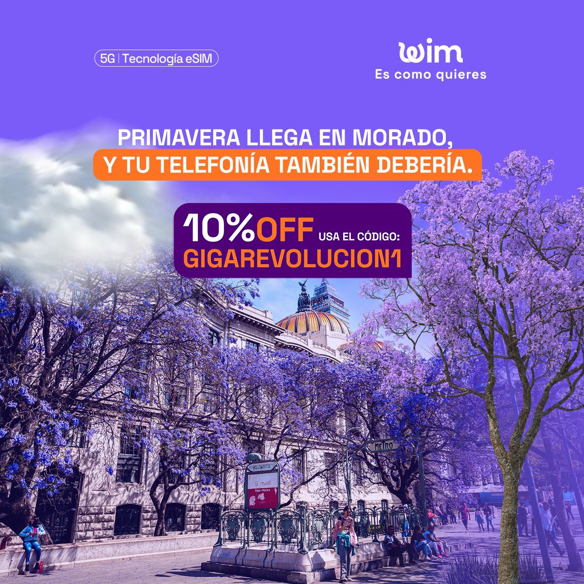 somoswim's tweet photo. Si la ciudad cambia de color, tu telefonía también. Dale la bienvenida a #somoswim y utiliza el code de descuento🪻💜📲
•
•
#primavera #telefoniadigital #5G https://t.co/PPBibAThvs