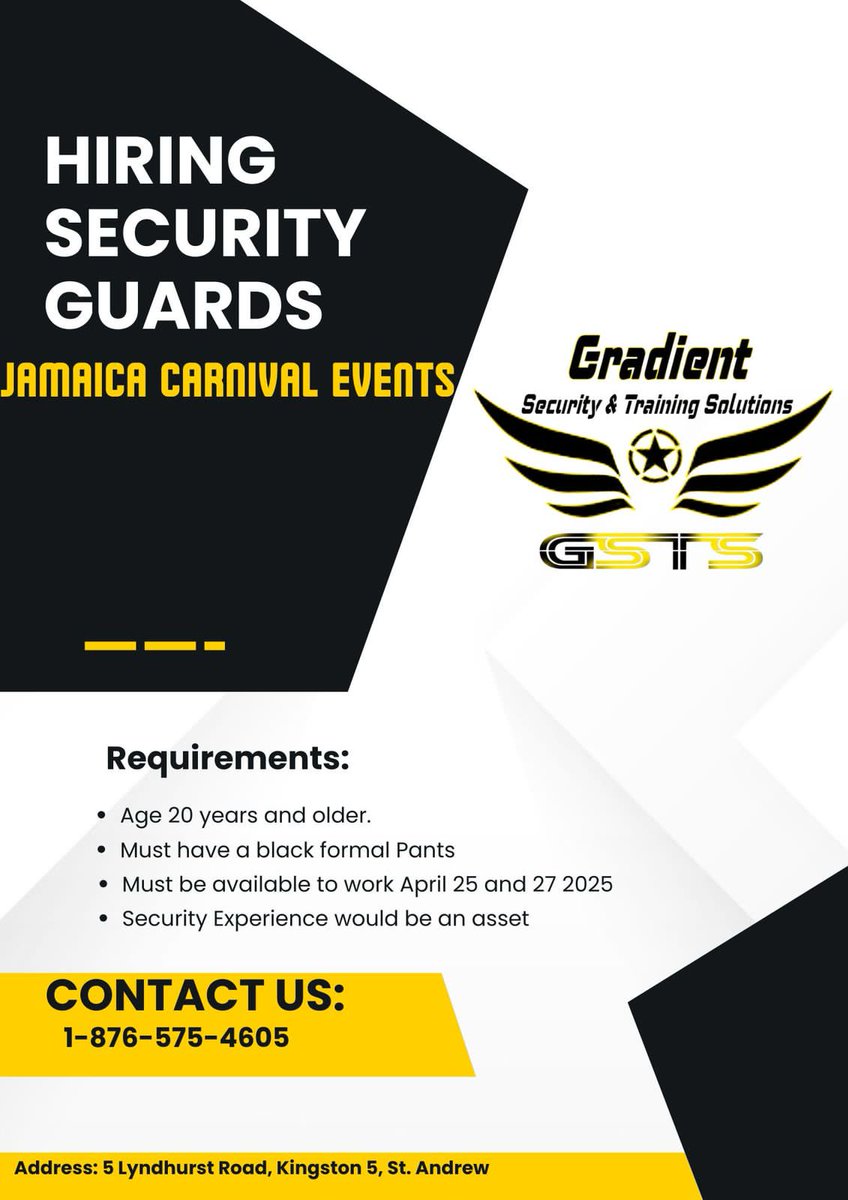 Good afternoon. We have 120 spaces available for mature, competent and firm MALES to work at Jouvert and Carnival road March in April 2025. Please share and have interested persons complete the application form: docs.google.com/forms/d/e/1FAI…