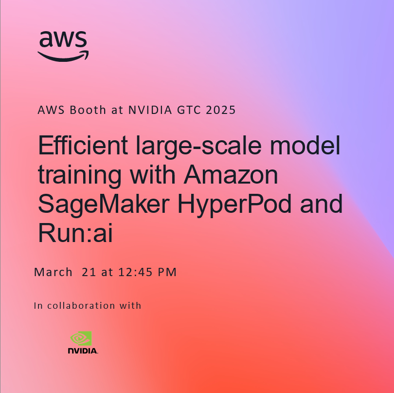 yashroff's tweet photo. If you’re at #GTC25 , I’ll be presenting along with Rob Magno from Nvidia. We’re bringing together infra resilience (SageMaker HyperPod) with GPU orchestration (Run:AI) for efficient and resilient distributed GenAI model training! https://t.co/1gbc3FoHJK https://t.co/jUI0EyaObi