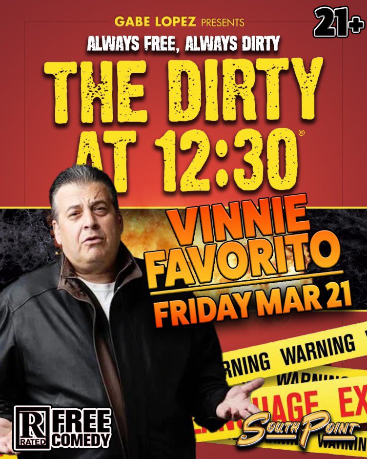 Dirty at 12:30 (@thedirtyat1230) on Twitter photo It’s #DirtyBirdFriday!!
TWO CHANCES TO CATCH #MrDirty <a href="/gabelopezcomedy/">Gabe Lopez</a> for #Laughs and #Comedic burns with the #Hilarious <a href="/VinnieFavorito/">Vinnie Favorito</a> and #SpecialGuests!
8:30 #NuwuComedyClub <a href="/NUWULV/">NUWU LV</a> #SmokeFriendly
THEN ARRIVE EARLY for the #DirtyAt1230 ITS GONNA BE PACKED!
<a href="/southpointlv/">South Point Hotel</a> It’s #DirtyBirdFriday!!
TWO CHANCES TO CATCH #MrDirty <a href="/gabelopezcomedy/">Gabe Lopez</a> for #Laughs and #Comedic burns with the #Hilarious <a href="/VinnieFavorito/">Vinnie Favorito</a> and #SpecialGuests!
8:30 #NuwuComedyClub <a href="/NUWULV/">NUWU LV</a> #SmokeFriendly
THEN ARRIVE EARLY for the #DirtyAt1230 ITS GONNA BE PACKED!
<a href="/southpointlv/">South Point Hotel</a>