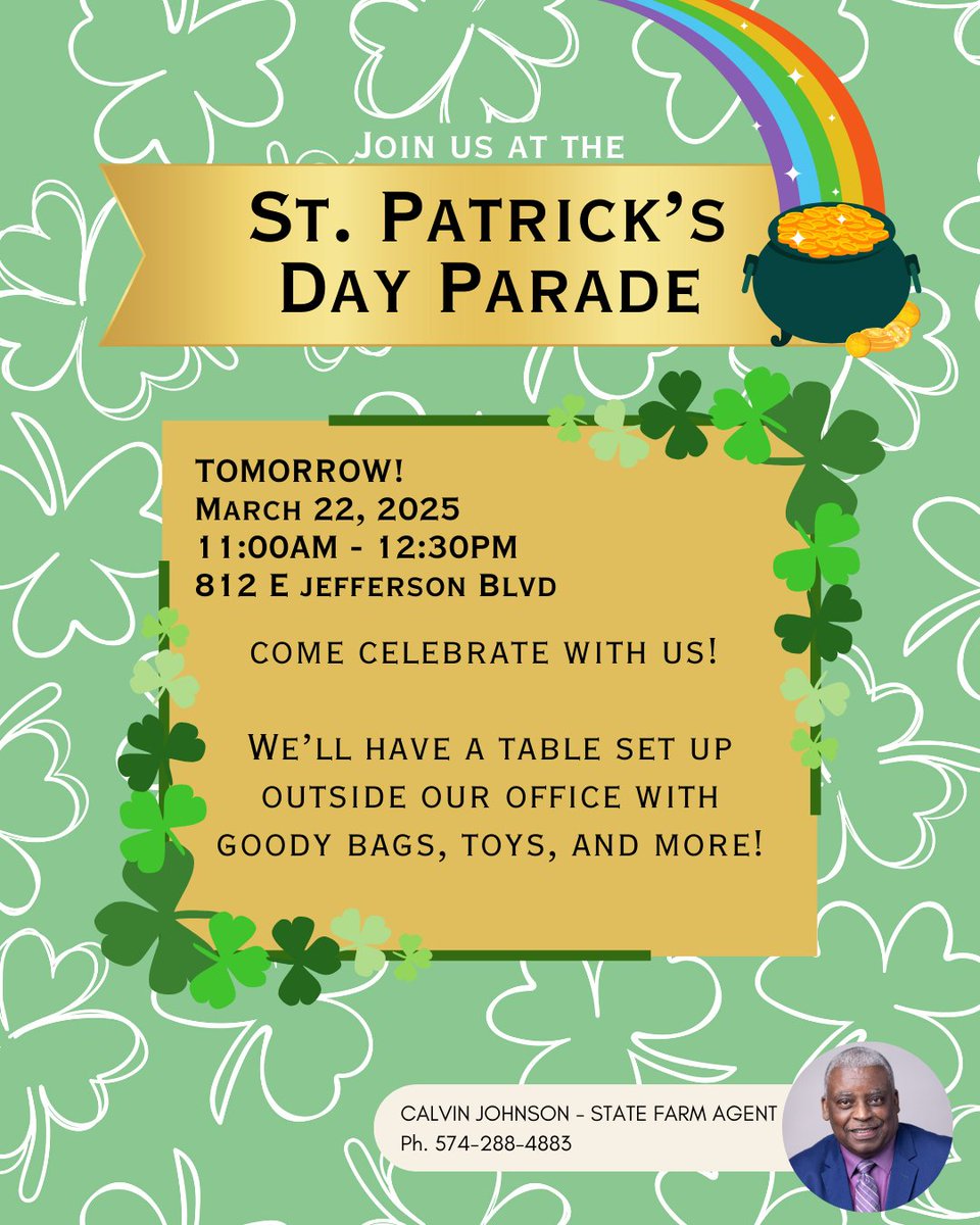 CalvinCexo's tweet photo. Join us TOMORROW at the Annual St. Patrick's Day Parade! 🍀 https://t.co/DWkf8sWOVo