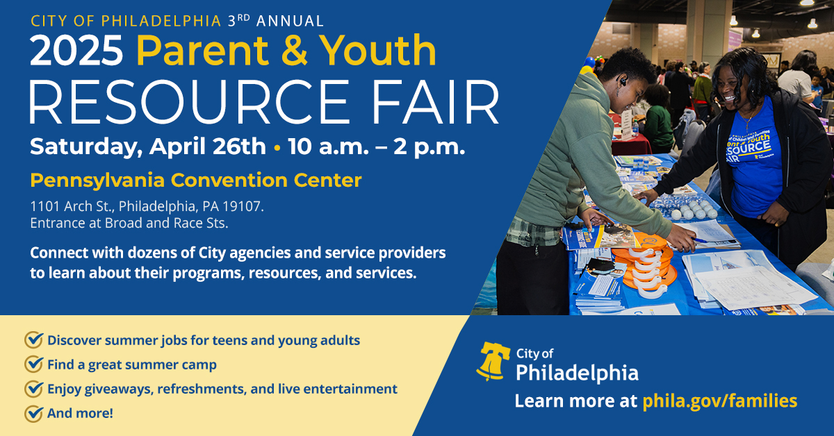 Looking for free/low-cost activities for your #family this summer? Join us at the  @cityofphiladelphia’s Parent &amp; Resource Fair on Saturday, April 26 from 10 a.m. to 2 p.m. 

🏫Summer Camps
💰Seasonal Jobs
🏊Pools and Spraygrounds
✅And more!

Learn more: phila.gov/2025-03-20-con…