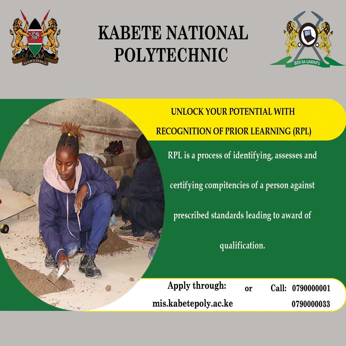 Welcome to Kabete National Polytechnic to Unlock your potential in your skilled area! 
#ChetinaRPL #RPLWorks #UjuzinaRPL