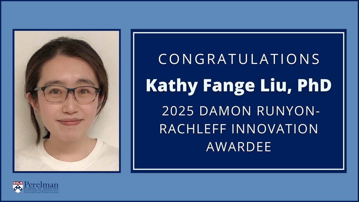 Penn Medicine CSO (@pennmedcso) on Twitter photo Congratulations to <a href="/LiuFange/">Liu Lab (Dr. Kathy F. Liu)</a> (<a href="/BB_UPenn/">UPenn Dept of Biochem & Biophys</a>), recipient of a 2025 Stage 2 <a href="/DamonRunyon/">Damon Runyon Cancer Research Foundation</a>-Rachleff Innovator Award! tinyurl.com/bdcvtnf5 Congratulations to <a href="/LiuFange/">Liu Lab (Dr. Kathy F. Liu)</a> (<a href="/BB_UPenn/">UPenn Dept of Biochem & Biophys</a>), recipient of a 2025 Stage 2 <a href="/DamonRunyon/">Damon Runyon Cancer Research Foundation</a>-Rachleff Innovator Award! tinyurl.com/bdcvtnf5