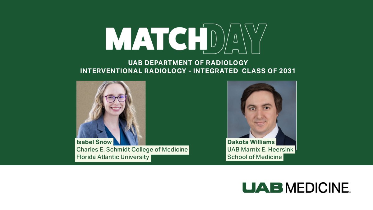 UAB Radiology (@uabradiology) on Twitter photo We couldnโt be more excited for #MatchDay2025! Join us in celebrating our newly matched Radiology residents to our department. Congratulations to allโwe canโt wait for you to begin this incredible journey with us!
<a href="/UABHeersink/">UAB Heersink School of Medicine</a> #HeersinkMatchDay2025 <a href="/uab_ir/">UAB IR</a> @UABMatchDay2025 We couldnโt be more excited for #MatchDay2025! Join us in celebrating our newly matched Radiology residents to our department. Congratulations to allโwe canโt wait for you to begin this incredible journey with us!
<a href="/UABHeersink/">UAB Heersink School of Medicine</a> #HeersinkMatchDay2025 <a href="/uab_ir/">UAB IR</a> @UABMatchDay2025