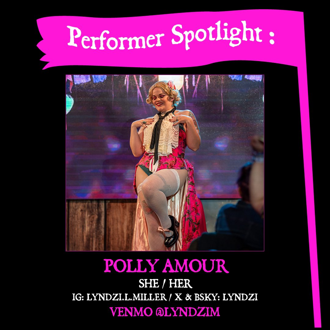Polly Amour: The girl next door and so much more! <a href="/Lyndzi/">Lyndzi</a> is a geeky school girl meets amorous vixen. She sings,dances, shimmer and shakes. She specializes in cosplay geeky burlesque, and tries to bring an element of nerdiness to all of her acts.