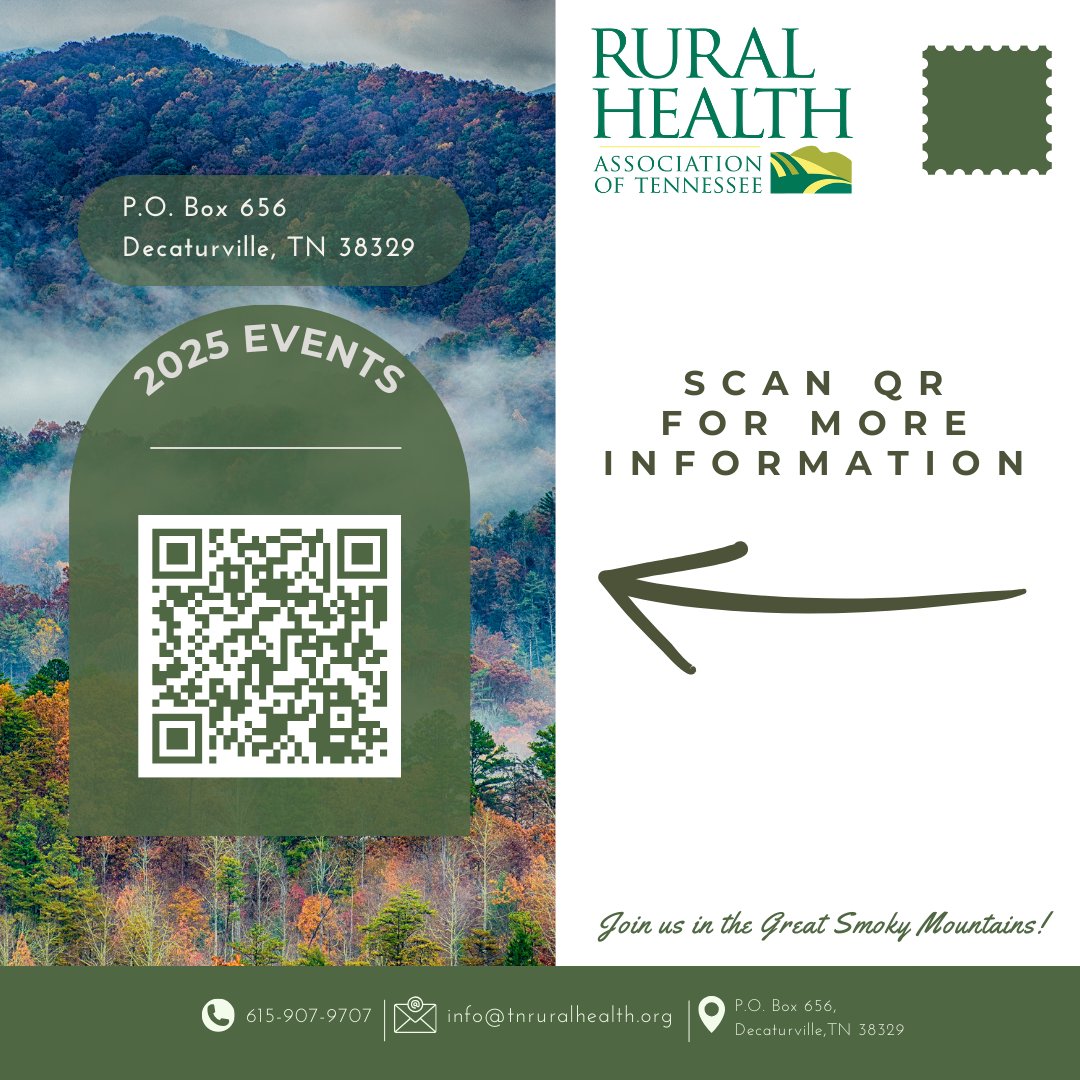 Suprise! Our 2025 Annual Conference is going back to the Smoky Mountains. We will be hosting our 31st Annual Conference in Sevierville, TN. Make sure that you keep up with event details on our website. tnruralhealth.org/annual-confere…
