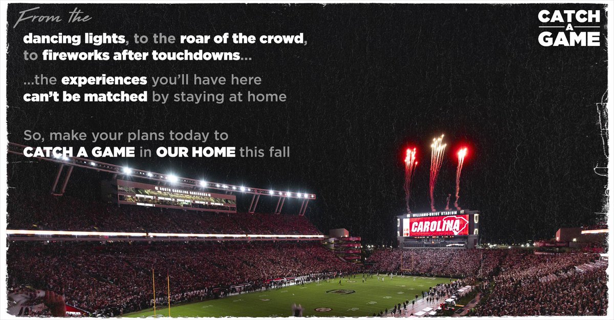 The experiences you'll have at Williams-Brice Stadium can't be matched by staying at home!

Make plans to join us this fall!

➡️ cloud.e.athletics.sc.edu/fb25sa