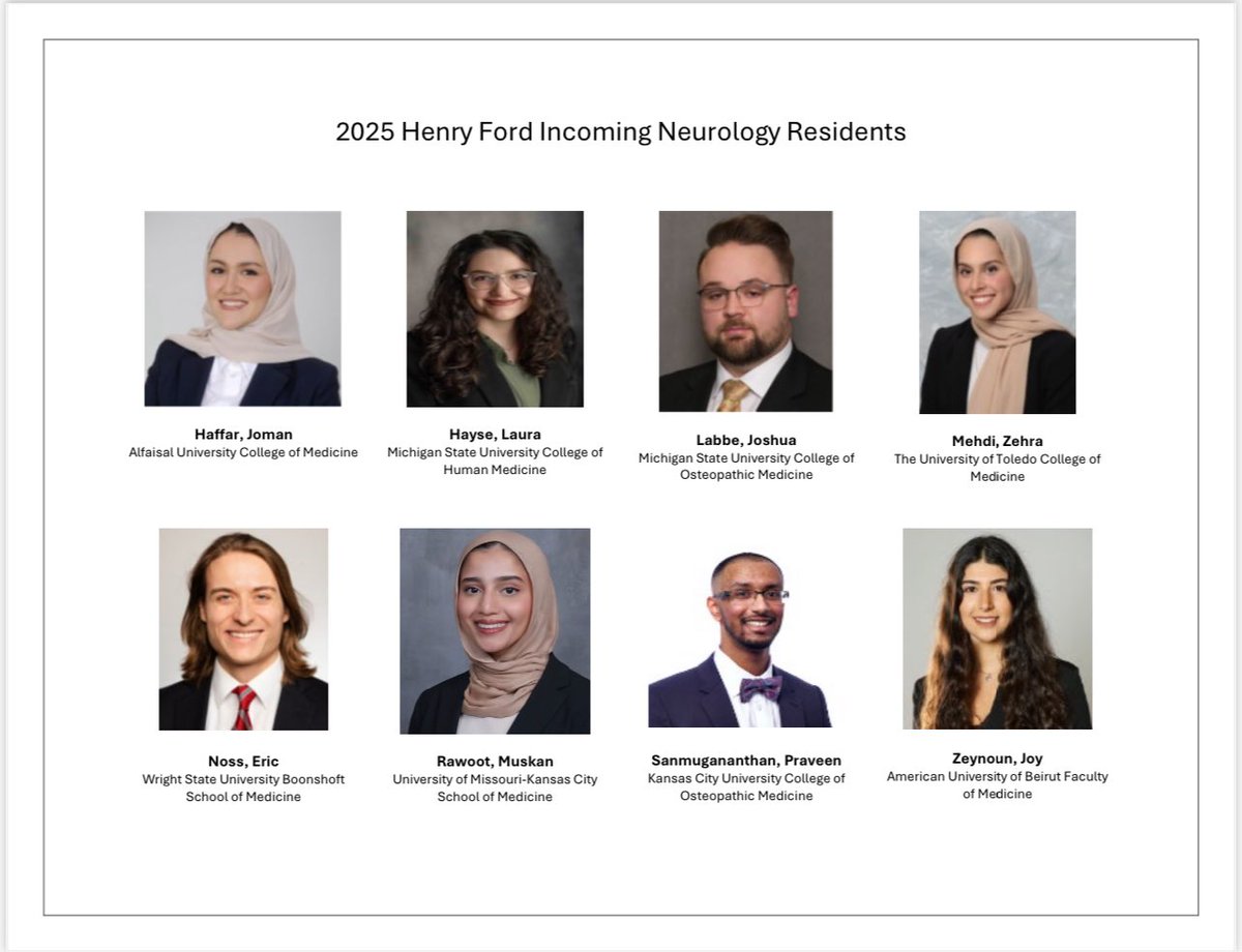 The Henry Ford Health Department of Neurology is thrilled to introduce our incoming residents, the Class of 2029! Please join us in welcoming them to the Henry Ford Health Neurosciences family.