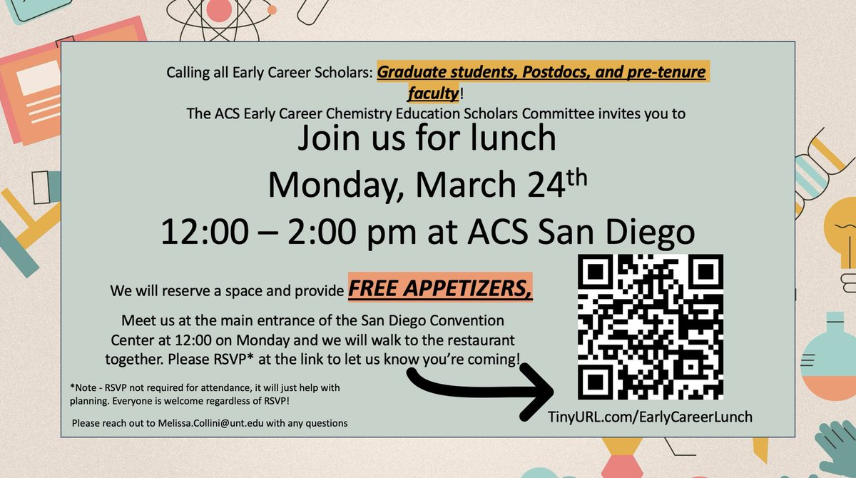 Lyniesha Ward, PhD (@lynieshaww) on Twitter photo Another <a href="/ACS_ECCES/">Early Career Chemistry Education Scholars (ECCES)</a> event at #ACS2025 in the lovely San Diego! Will you be there??
s/o to <a href="/ColliniMelissa/">Melissa Collini</a> for organizing Another <a href="/ACS_ECCES/">Early Career Chemistry Education Scholars (ECCES)</a> event at #ACS2025 in the lovely San Diego! Will you be there??
s/o to <a href="/ColliniMelissa/">Melissa Collini</a> for organizing