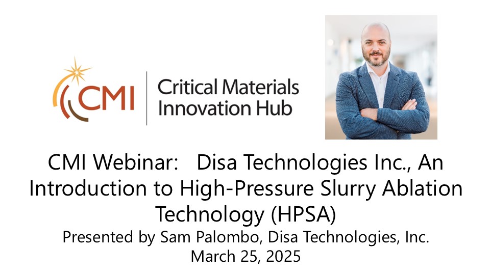 Join the CMI Webinar 3/25/25, presented by Sam Palombo, CMI Affiliate Disa Technologies, "Disa Technologies Inc., An Introduction to High-Pressure Slurry Ablation Technology (HPSA)." There is no fee to register; must register to receive link to access: mines.zoom.us/webinar/regist…