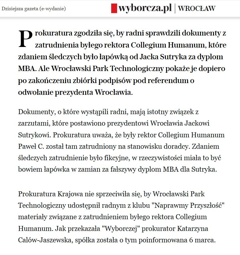 Sprytne manewry w obronie prezydenta Wrocławia. Pokażą papiery po zakończeniu zbiórki podpisów za referendum.  Akuratne papiery to chyba by pokazali jak najszybciej?😎