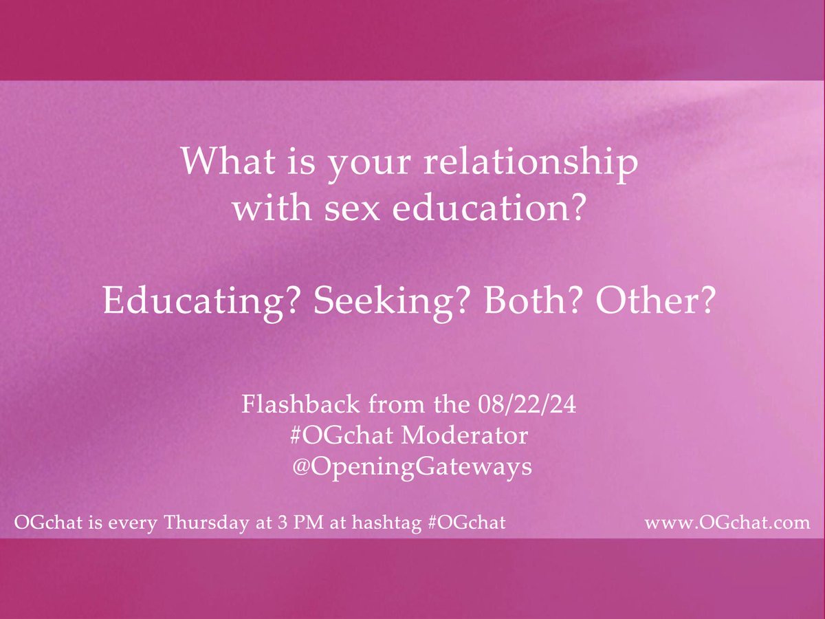 Here's another question from one of our previous twitter chats, follow us and join in each Thursday at 3 PM!

"What is your relationship with sex education? Educating? Seeking? Both? Other?"

#FlashbackFriday
