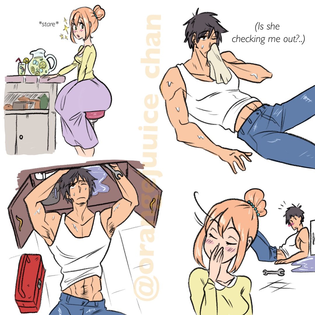 Ojuicechan's tweet photo. Hot Plumber X Cute Customer AU comic #oc #comic #illustration https://t.co/0JNStbRnZo