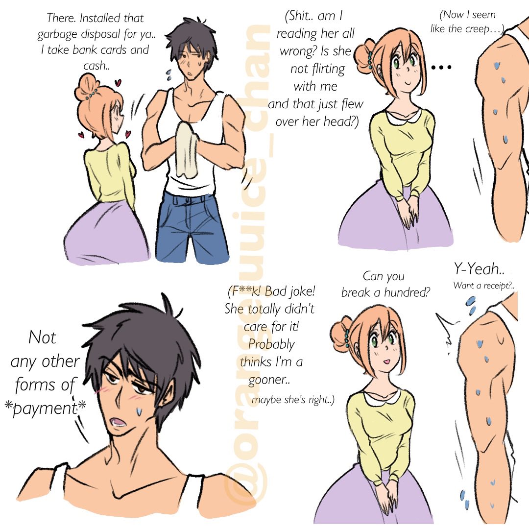 Ojuicechan's tweet photo. Hot Plumber X Cute Customer AU comic #oc #comic #illustration https://t.co/0JNStbRnZo
