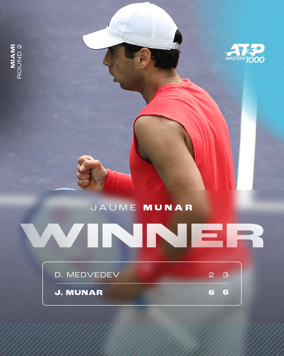 atptour's tweet photo. Sensational. Brilliant. Magnificent. 🥶

@jamunar_38 stuns 2023 champion Medvedev to reach the third round in the 305! 

@MiamiOpen | #MiamiOpen https://t.co/bgD3sP9OQm