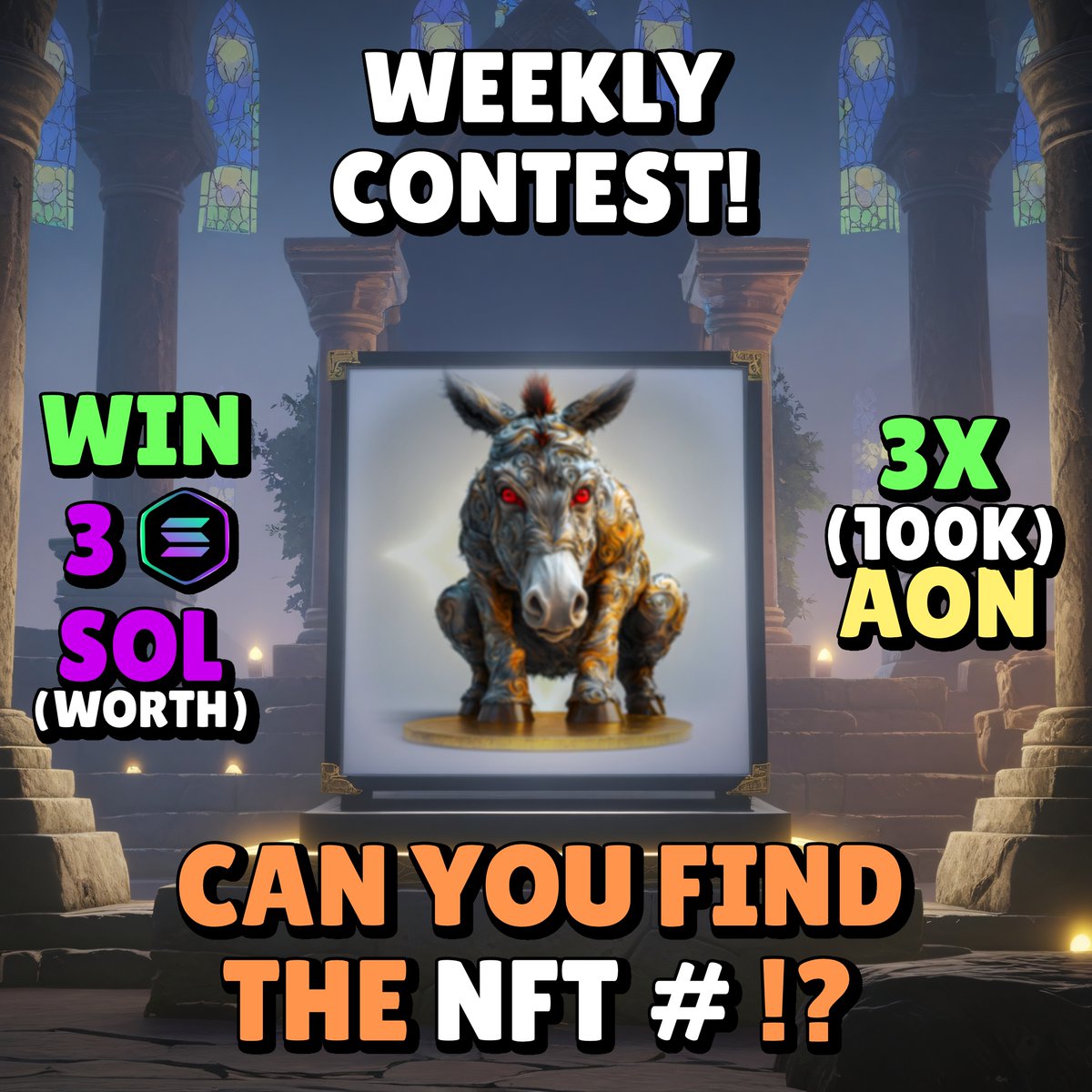 Arkofnoah_io's tweet photo. 🚨 WEEKLY CONTEST ALERT! 🚨 This NFT’s number is one for the books—can you figure it out? 🤔 The blurred beast with glowing red eyes awaits your guess! Drop your answer below and tag a friend to see if they can crack the code! 🐴💥 #Web3 #NFTGuessingGame 🌟👀
Win 5 SOL WORTH of prizes! 💰