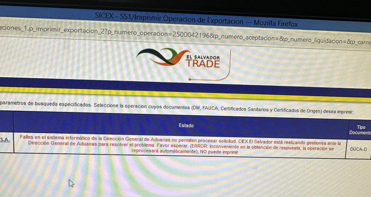 caro_ceren's tweet photo. @aduanas_SV  Su sistema nos da muchísimos dolores de cabeza a la hora de exportar. El sector Exportador de El Salvador necesita un sistema agil! @COEXPORT https://t.co/abc02xmMNh