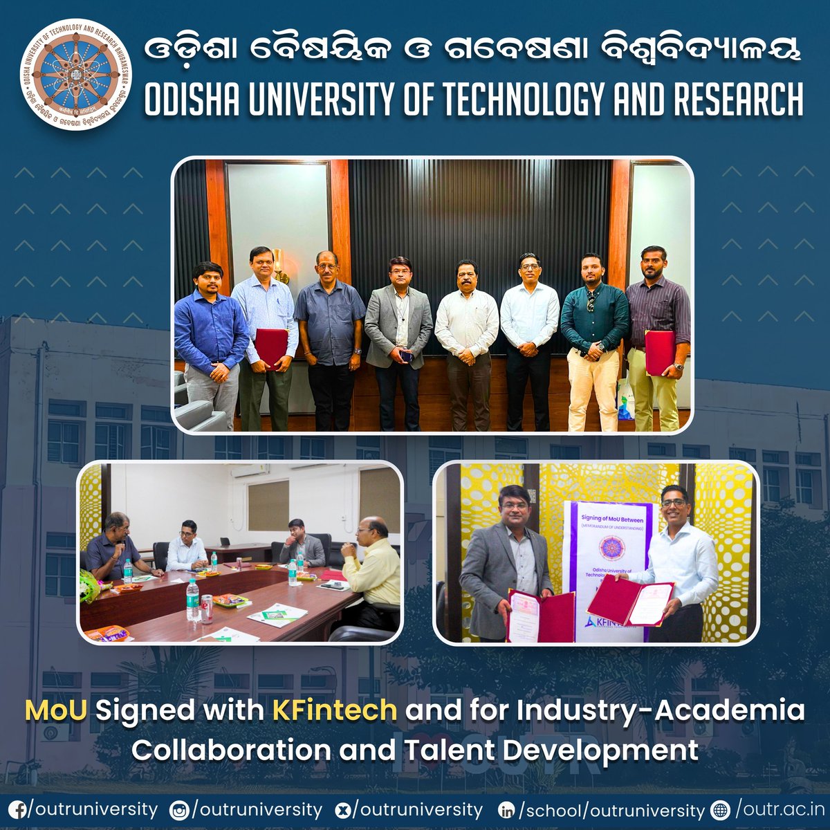 outruniversity's tweet photo. OUTR has signed a Memorandum of Understanding (MoU) with KFin Technologies Limited (KFintech) to bridge the gap between industry and academia!  
We show gratitude to the representatives from the KFintech chief technical officer, Mr.Venkata Giri Vonkayala, chief people officer, + https://t.co/CY2jXzws8z