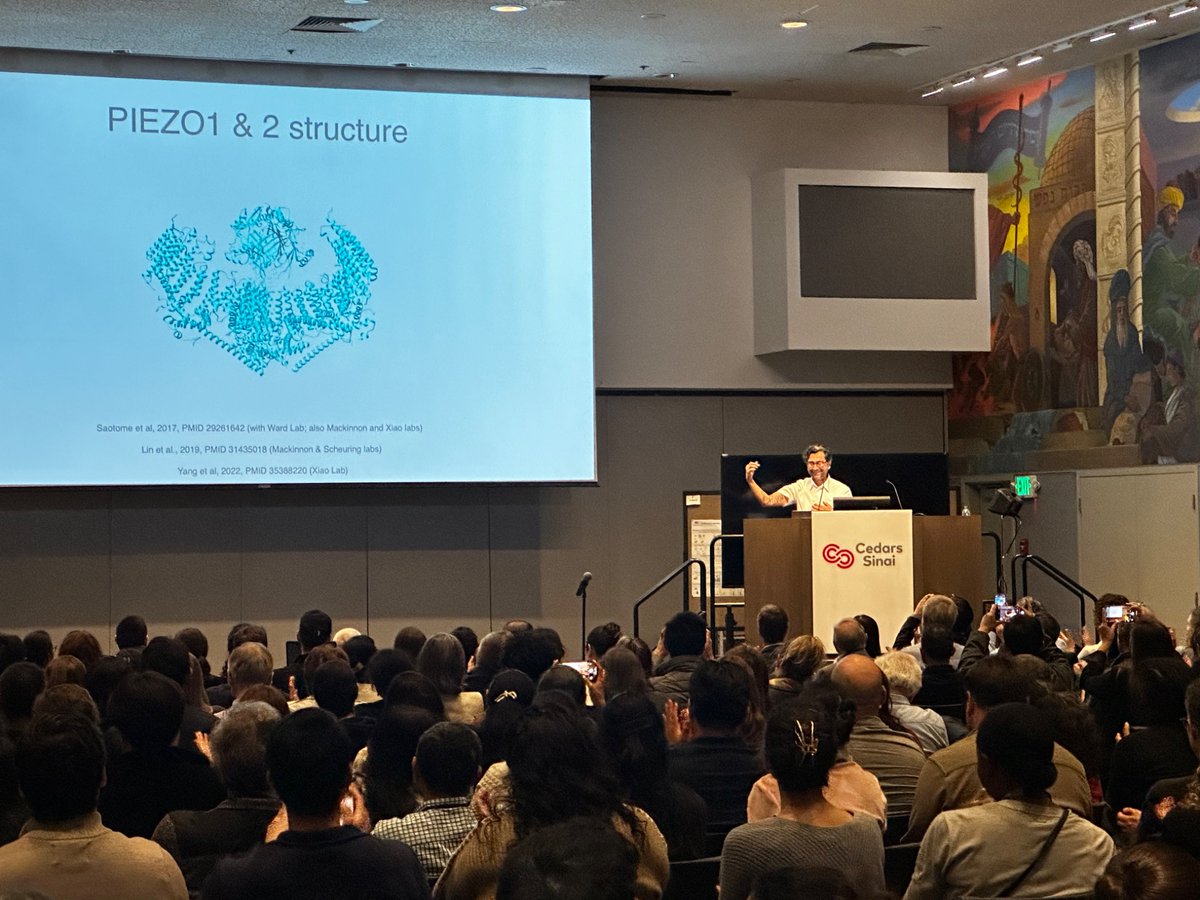 Anthony T. Nguyen, MD, PhD (@anthonynguyenmd) on Twitter photo What an honor to welcome 2021 Nobel Prize winner <a href="/ardemp/">Ardem Patapoutian</a> from <a href="/scrippsresearch/">Scripps Research</a> to <a href="/CedarsSinai/">Cedars-Sinai</a> Research Day XIII. Standing room only talk. <a href="/ardemp/">Ardem Patapoutian</a> showing his tattoo of PIEZO1/2 pressure sensor strategically on his arm to open with bicep curling.
<a href="/CedarsSinaiMed/">Cedars-Sinai Academic Medicine</a> <a href="/CSCancerCenter/">Cancer at Cedars-Sinai</a> What an honor to welcome 2021 Nobel Prize winner <a href="/ardemp/">Ardem Patapoutian</a> from <a href="/scrippsresearch/">Scripps Research</a> to <a href="/CedarsSinai/">Cedars-Sinai</a> Research Day XIII. Standing room only talk. <a href="/ardemp/">Ardem Patapoutian</a> showing his tattoo of PIEZO1/2 pressure sensor strategically on his arm to open with bicep curling.
<a href="/CedarsSinaiMed/">Cedars-Sinai Academic Medicine</a> <a href="/CSCancerCenter/">Cancer at Cedars-Sinai</a>