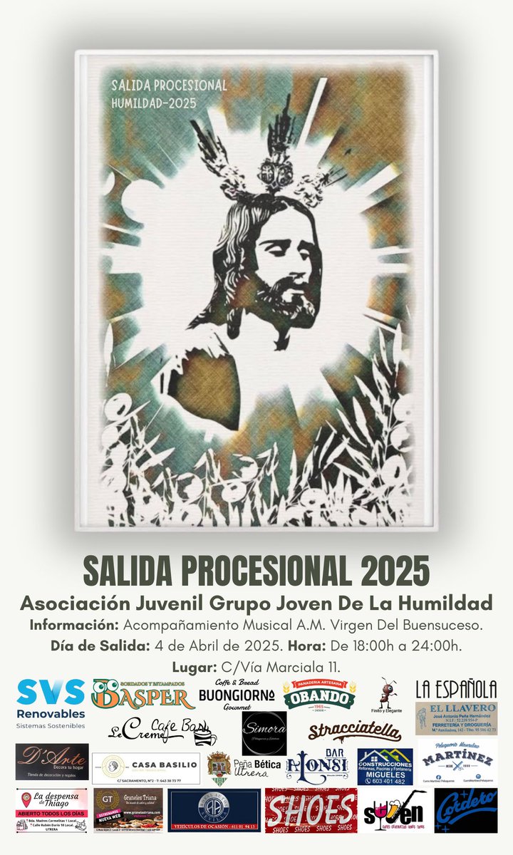 Humildad_Utrera's tweet photo. 🟢 CARTEL SALIDA PROCESIONAL 2025 
Os presentamos nuestro cartel oficial para la salida procesional de 2025 
🖌️Dar las gracias a @pbp_13 por la magnífica obra realizada.

🎶Además, @am_buensuceso nos acompañará musicalmente como viene haciéndolo años tras año. https://t.co/VRmqtSjoal