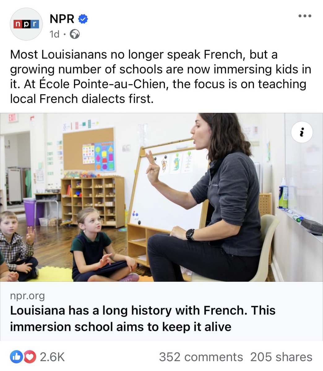 Will McGrew (@will_mcgrew) on Twitter photo Louisianans are often told our dreams are unrealistic. That’s what some said about an indigenous French immersion school in <a href="/Pointe_Au_Chien/">The Pointe Au Chien Tribe (PACIT)</a>.
But we refused to take no for an answer, and thanks to our champions, our little bayou school is making national news.
Bien fier! 🐊⚜️ Louisianans are often told our dreams are unrealistic. That’s what some said about an indigenous French immersion school in <a href="/Pointe_Au_Chien/">The Pointe Au Chien Tribe (PACIT)</a>.
But we refused to take no for an answer, and thanks to our champions, our little bayou school is making national news.
Bien fier! 🐊⚜️