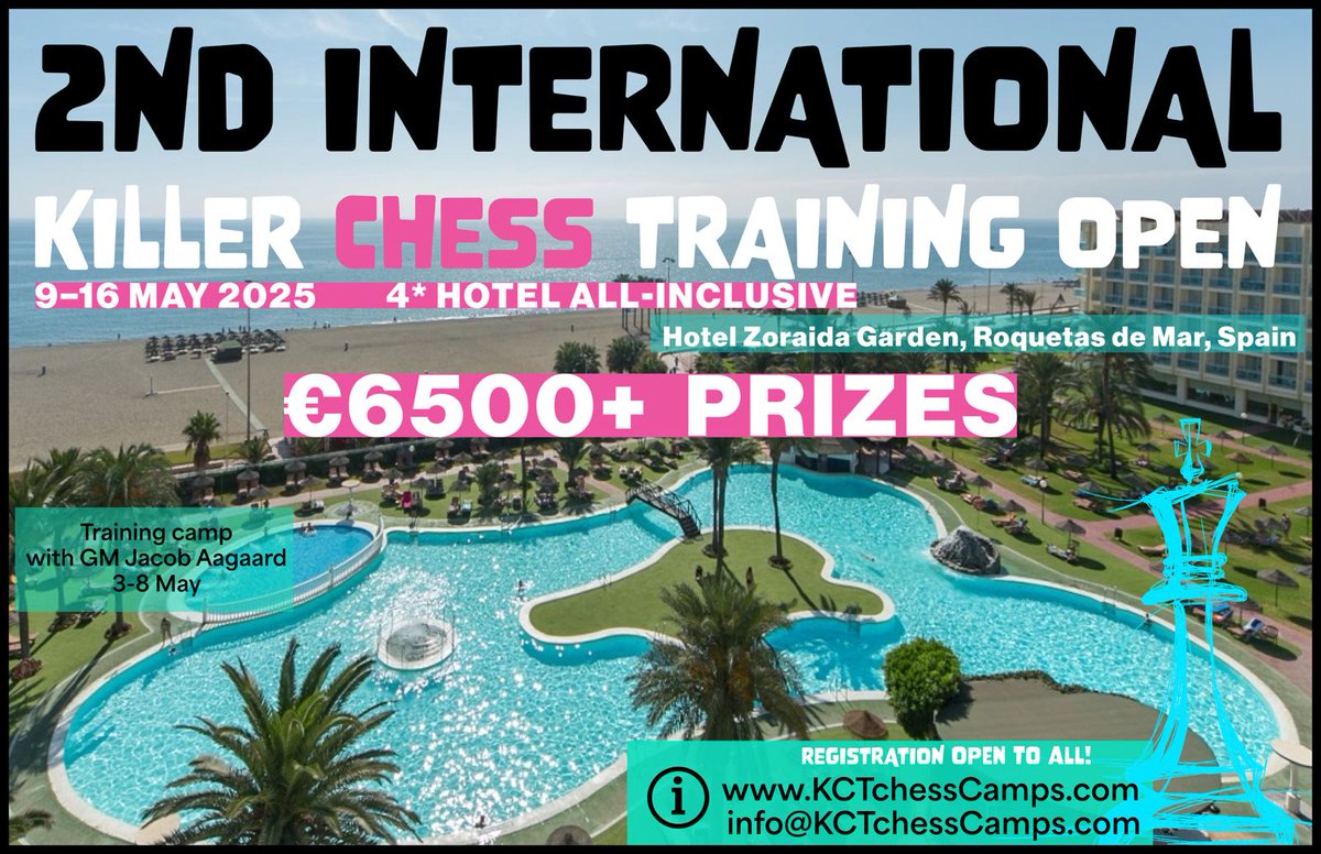 Provisional list of people signed up for the 2nd Killer Chess Training Open in Roquetas de Mar, Almería.
👇chess-results.com/tnr1142508.asp…
Regulations at: KCTCHESSCAMPS.COM