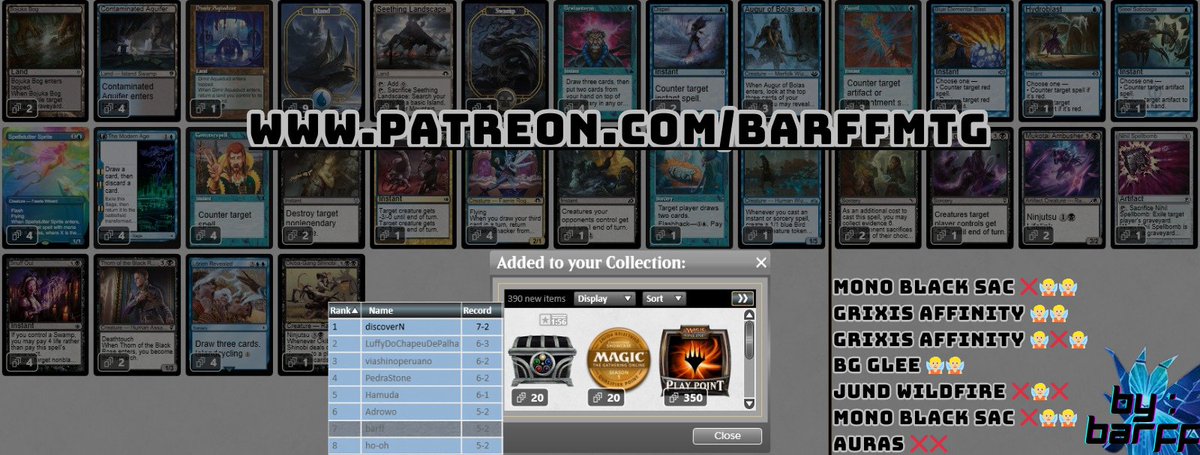 Samuel (barff) (@samubarff) on Twitter photo 🏆 Top 8 in today's Pauper Challenge, playing UB Snacker. Same base as before, keeping Okiba-Gang on the maindeck, but increasing the number of Annul.
Complete content about the UB Snacker and much more can be found at:
patreon.com/barffmtg 🔥
<a href="/fireshoes/">Robert Taylor🔥</a> 🏆 Top 8 in today's Pauper Challenge, playing UB Snacker. Same base as before, keeping Okiba-Gang on the maindeck, but increasing the number of Annul.
Complete content about the UB Snacker and much more can be found at:
patreon.com/barffmtg 🔥
<a href="/fireshoes/">Robert Taylor🔥</a>