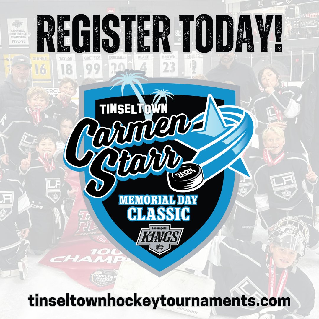 Divisions are starting to take shape for our upcoming #TINSELTOWN Carmen Starr Memorial Day Classic (May 23-26)! Join us at the official training facility of the #LAKings for a fun &amp; competitive weekend of spring hockey! 😎

DETAILS &amp; REGISTER 👉 jrkingshockey.com/tourneys